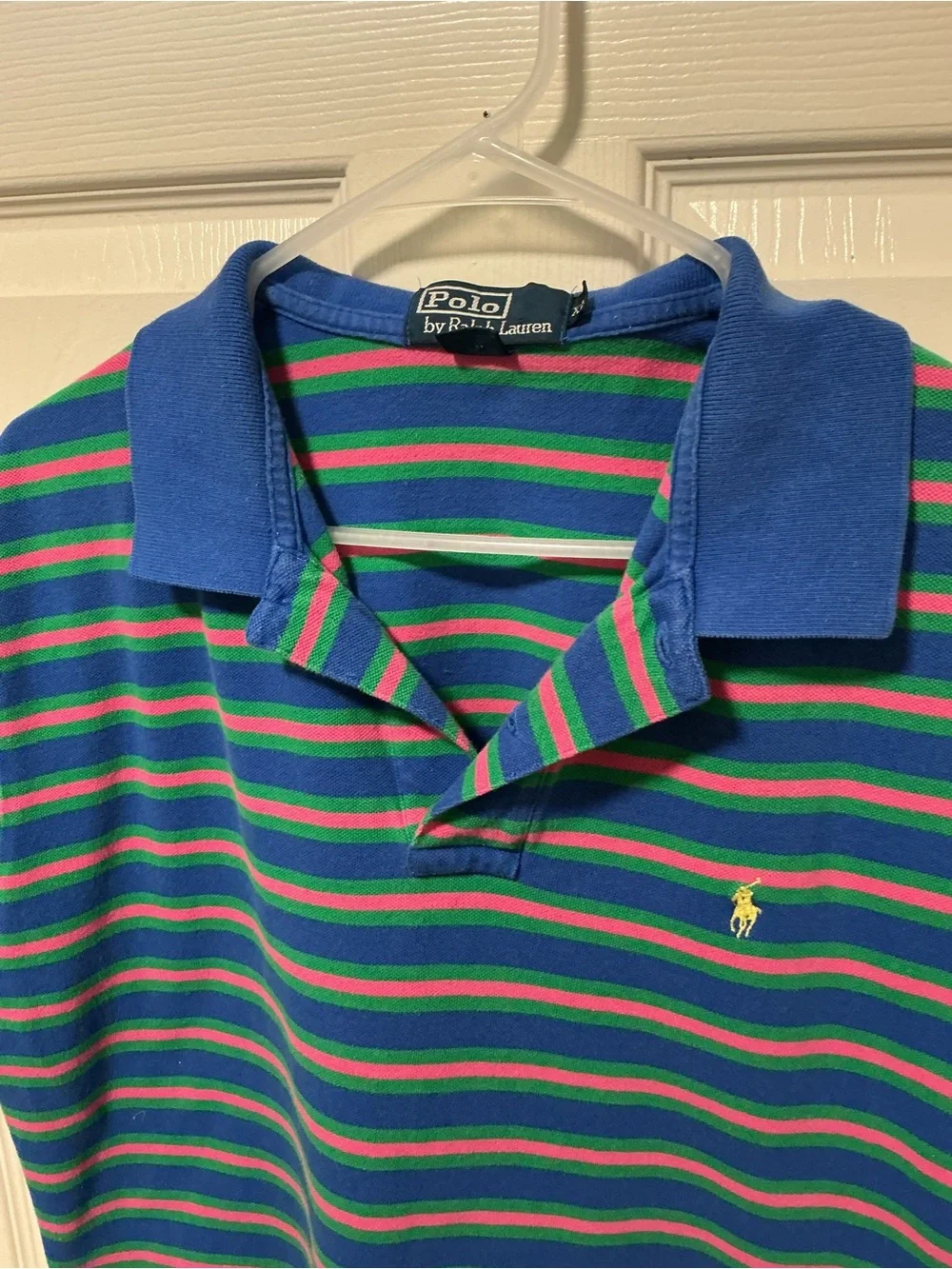 Vintage Polo Ralph Lauren Striped Polo Shirt Men’s XL Blue Green Pink Cotton